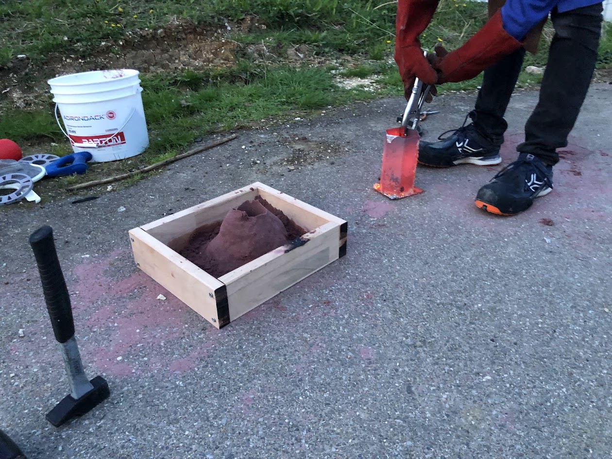 Homemade foundry during a casting session